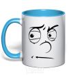 Mug with a colored handle The smiley face suspicious sky-blue фото