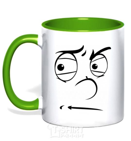 Mug with a colored handle The smiley face suspicious kelly-green фото