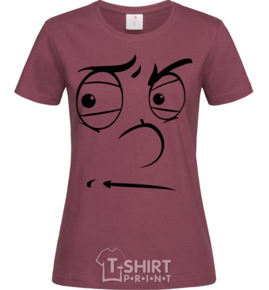Women's T-shirt The smiley face suspicious burgundy фото