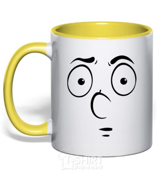 Mug with a colored handle Smiley's embarrassed yellow фото