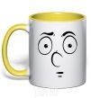 Mug with a colored handle Smiley's embarrassed yellow фото
