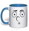 Mug with a colored handle Smiley's embarrassed royal-blue фото