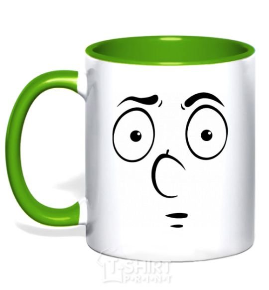 Mug with a colored handle Smiley's embarrassed kelly-green фото