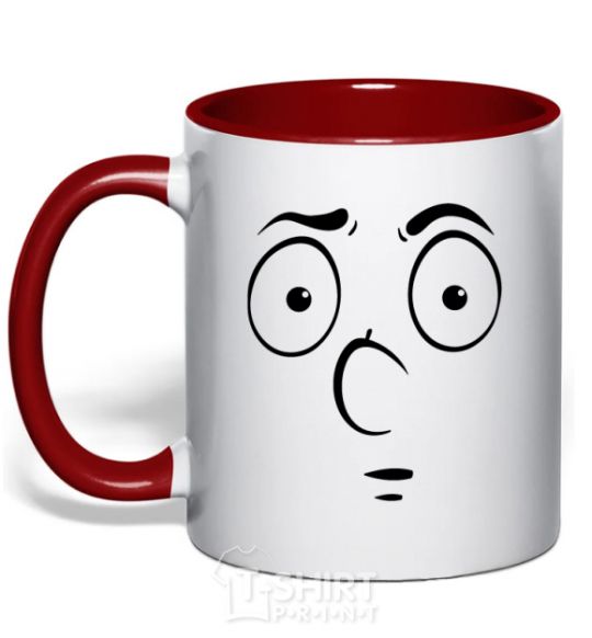 Mug with a colored handle Smiley's embarrassed red фото