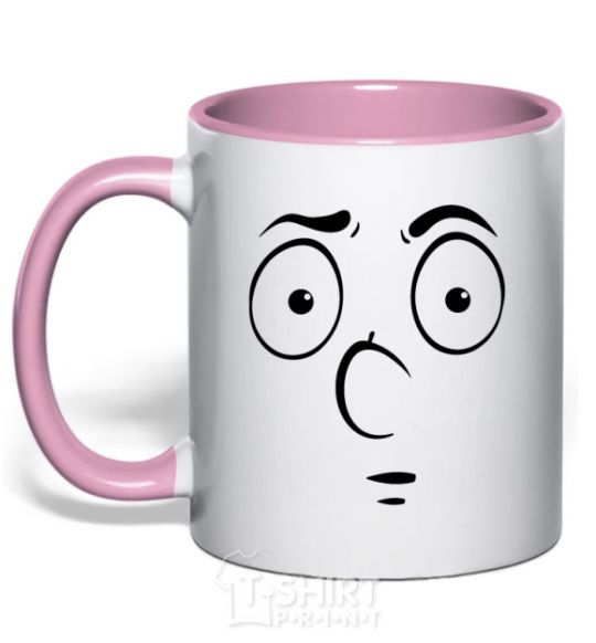 Mug with a colored handle Smiley's embarrassed light-pink фото