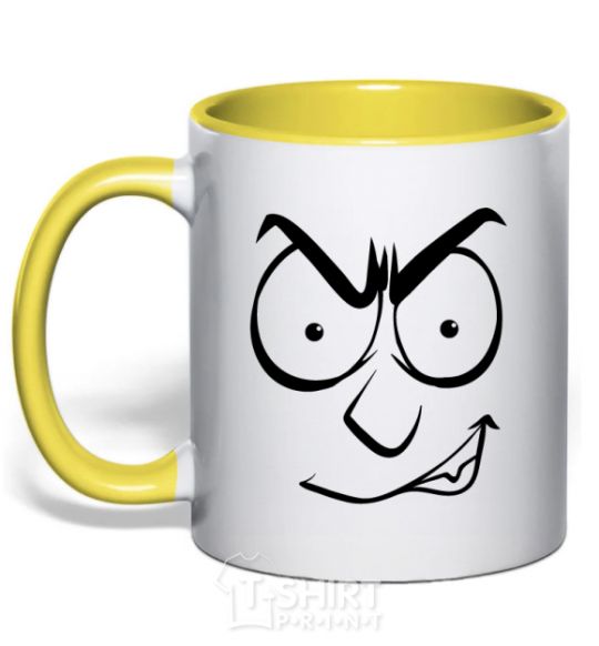 Mug with a colored handle Smiley's angry yellow фото