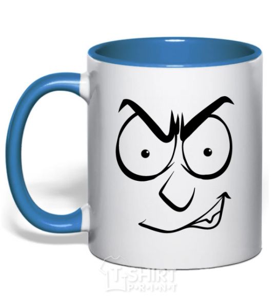 Mug with a colored handle Smiley's angry royal-blue фото