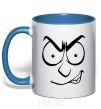 Mug with a colored handle Smiley's angry royal-blue фото