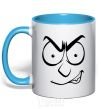Mug with a colored handle Smiley's angry sky-blue фото
