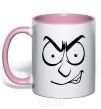 Mug with a colored handle Smiley's angry light-pink фото
