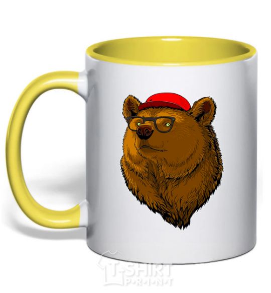 Mug with a colored handle Swag bear yellow фото