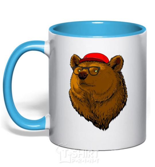 Mug with a colored handle Swag bear sky-blue фото