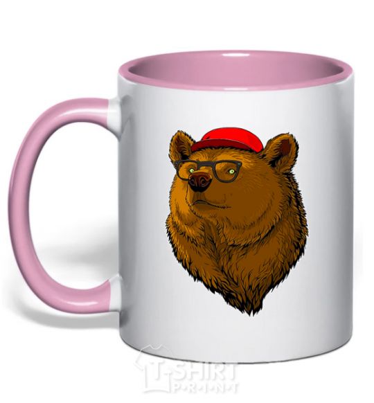 Mug with a colored handle Swag bear light-pink фото