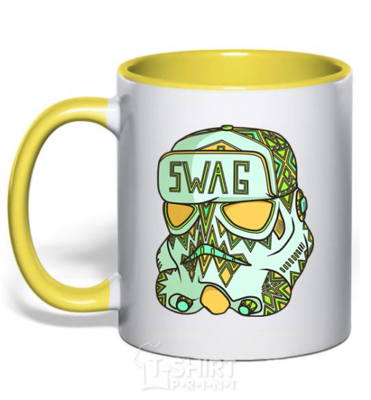 Mug with a colored handle Swag face yellow фото