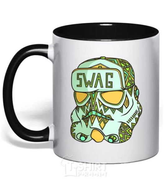Mug with a colored handle Swag face black фото