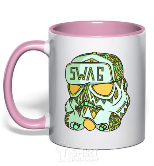 Mug with a colored handle Swag face light-pink фото