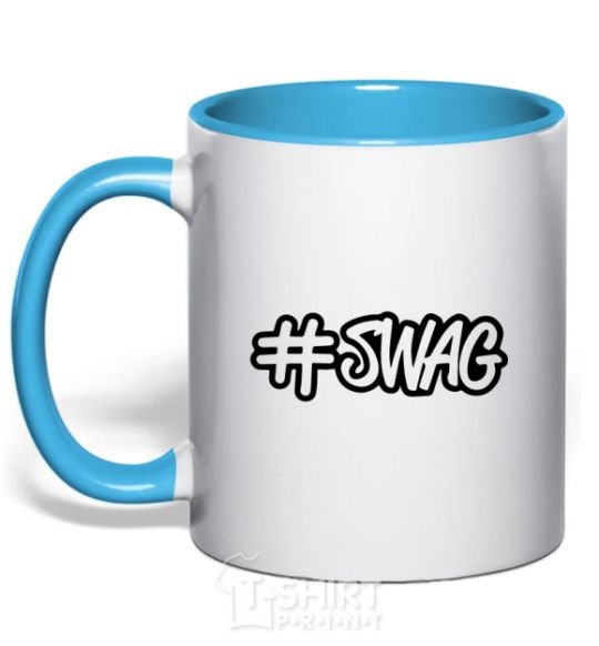 Mug with a colored handle Swag line sky-blue фото