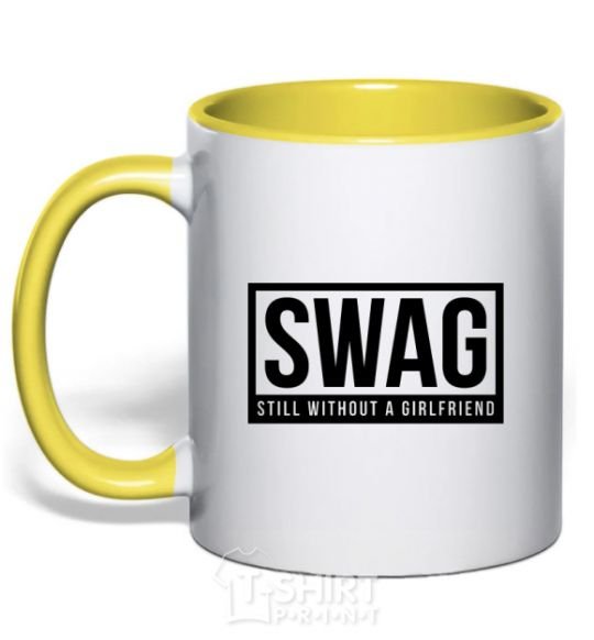 Mug with a colored handle Still without a girlfriend yellow фото