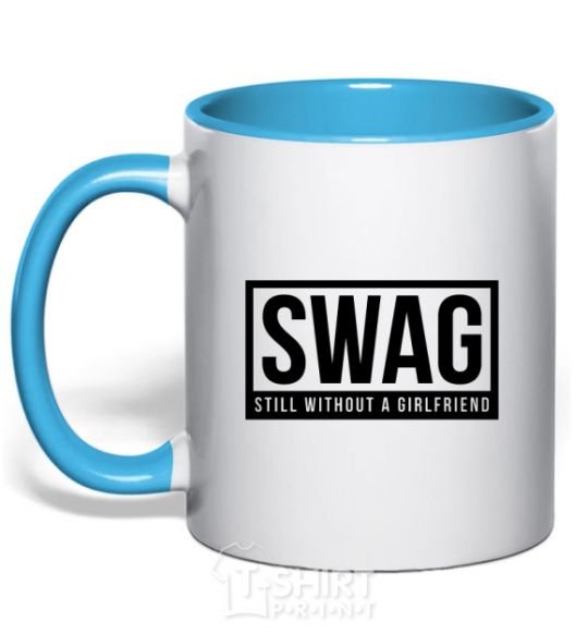 Mug with a colored handle Still without a girlfriend sky-blue фото