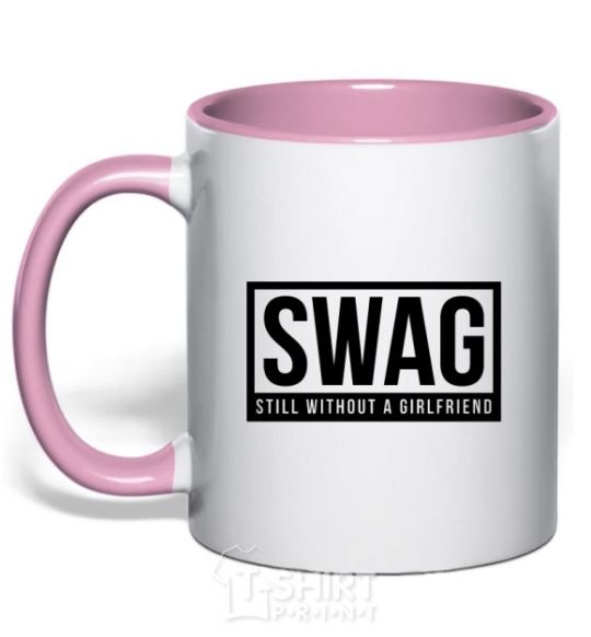 Mug with a colored handle Still without a girlfriend light-pink фото