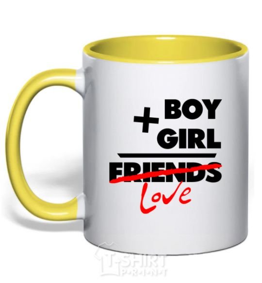 Mug with a colored handle Boy plus girl love yellow фото