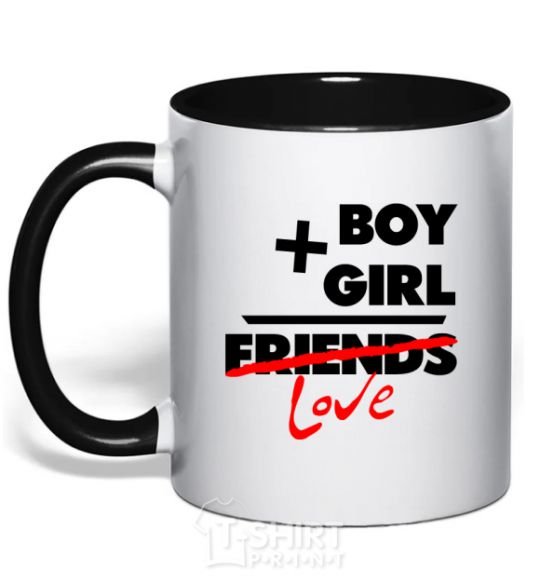 Mug with a colored handle Boy plus girl love black фото