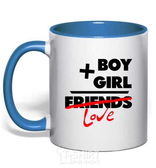 Mug with a colored handle Boy plus girl love royal-blue фото