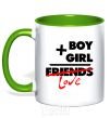 Mug with a colored handle Boy plus girl love kelly-green фото