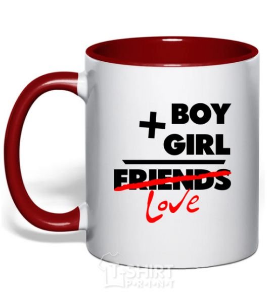 Mug with a colored handle Boy plus girl love red фото