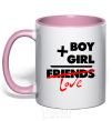 Mug with a colored handle Boy plus girl love light-pink фото