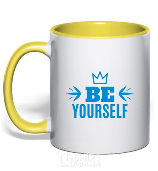 Mug with a colored handle Be yourself yellow фото