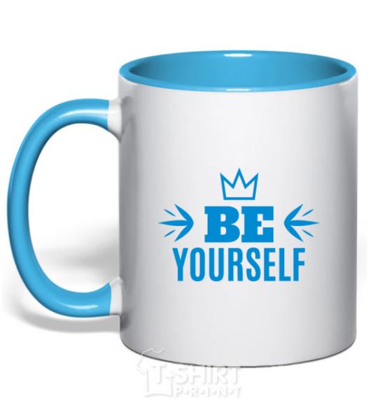 Mug with a colored handle Be yourself sky-blue фото