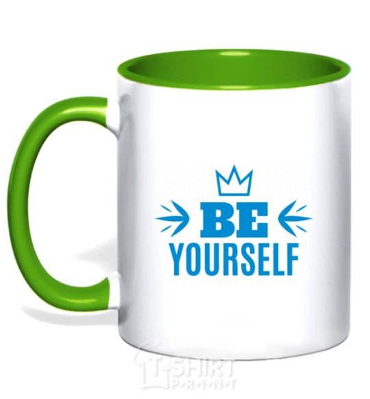 Mug with a colored handle Be yourself kelly-green фото