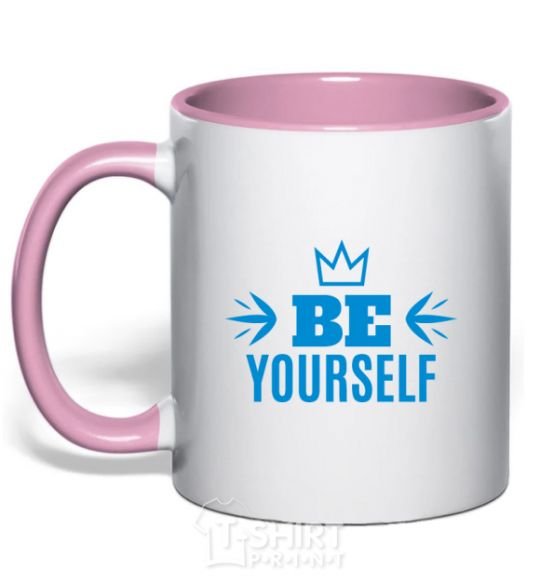 Mug with a colored handle Be yourself light-pink фото