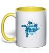 Mug with a colored handle Stop dreaming start doing yellow фото