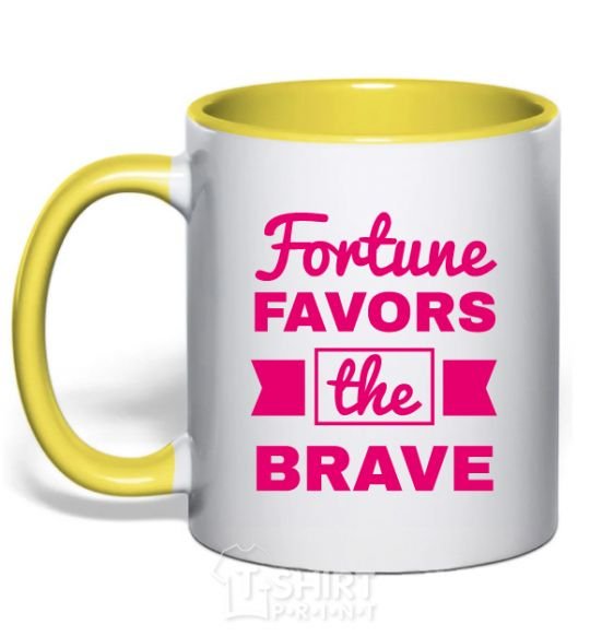 Mug with a colored handle Fortune favors the brave yellow фото