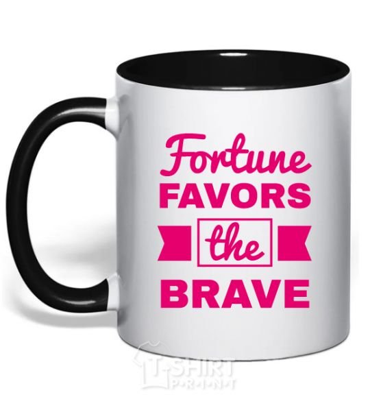 Mug with a colored handle Fortune favors the brave black фото