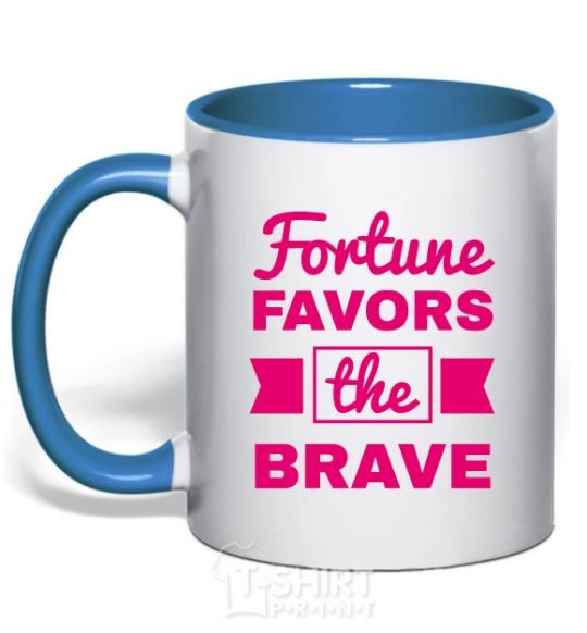 Mug with a colored handle Fortune favors the brave royal-blue фото