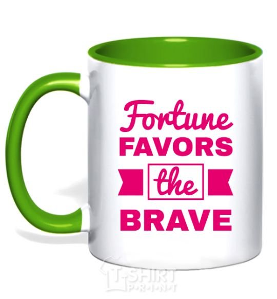 Mug with a colored handle Fortune favors the brave kelly-green фото