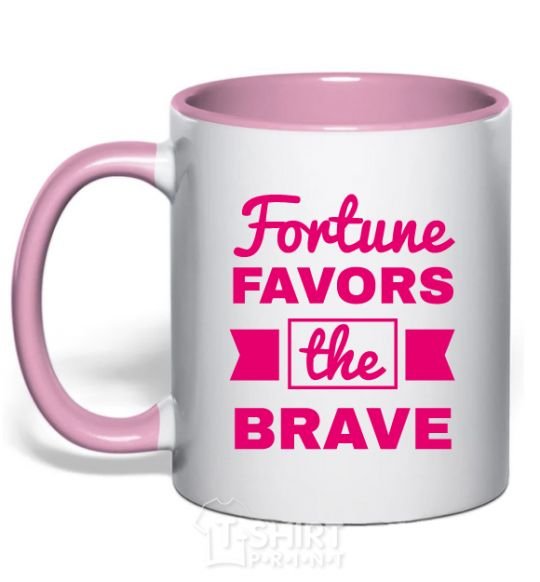 Mug with a colored handle Fortune favors the brave light-pink фото