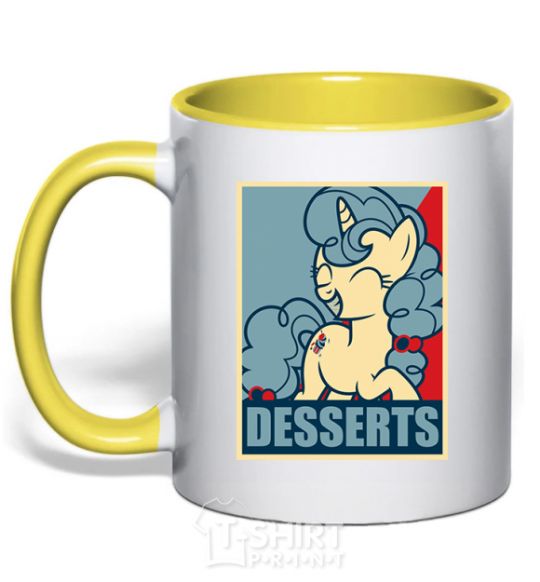 Mug with a colored handle Desserts yellow фото