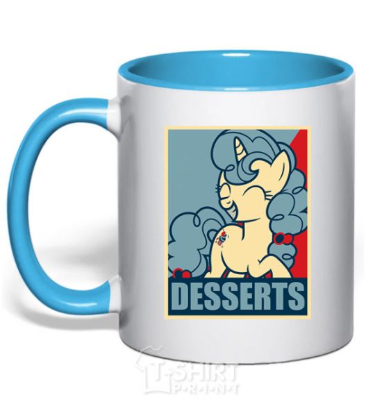 Mug with a colored handle Desserts sky-blue фото