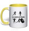 Mug with a colored handle My needs are simple crossfit yellow фото