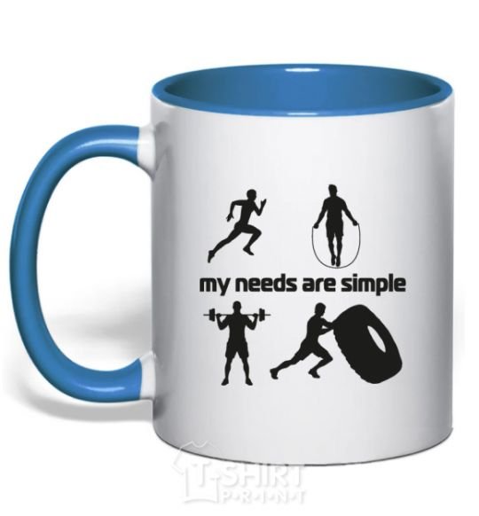 Mug with a colored handle My needs are simple crossfit royal-blue фото