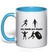 Mug with a colored handle My needs are simple crossfit sky-blue фото