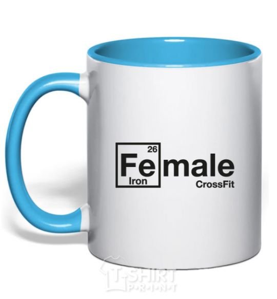 Mug with a colored handle Iron crossfit sky-blue фото