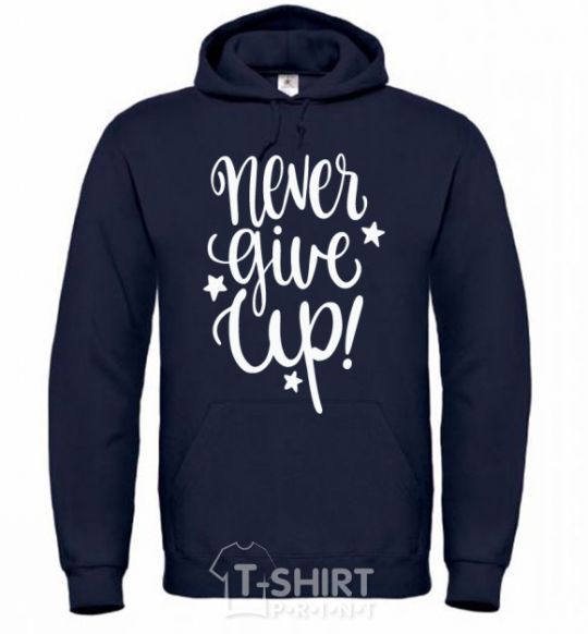 Men`s hoodie Never give up lettering navy-blue фото