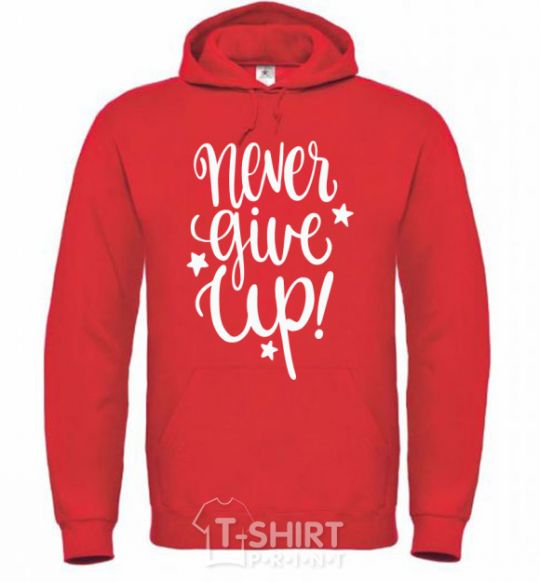 Men`s hoodie Never give up lettering bright-red фото