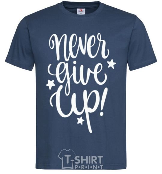Мужская футболка Never give up lettering Темно-синий фото