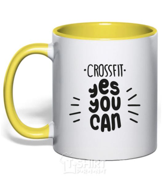 Mug with a colored handle Crossfit yes you can yellow фото